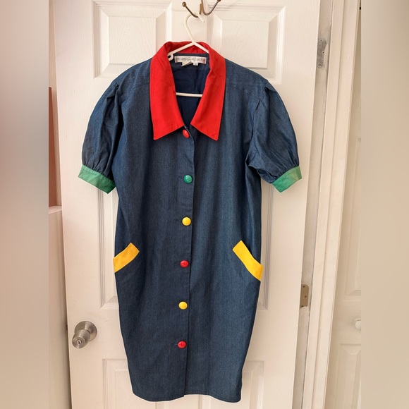 VINTAGE ANNE CRIMMINGS UMI Collections Silk Dress Multicolor with Red Collar - Picture 2 of 8